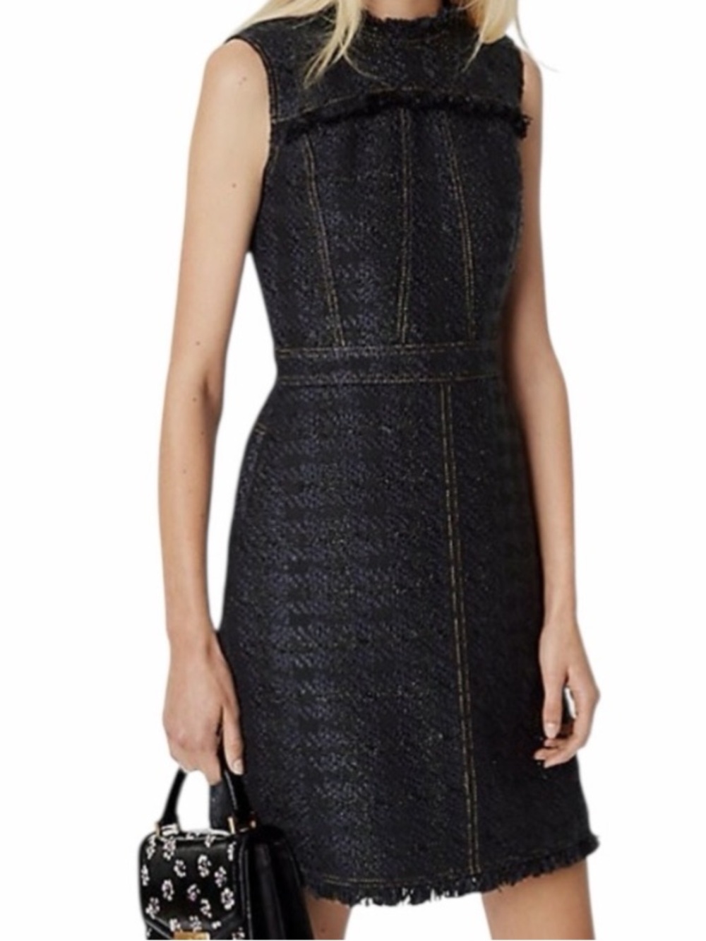 Tory Burch Aria Sleeveless Black Tweed Sheath Dress - Size 2